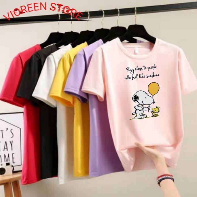 Kekinian - BAJU KAOS CEWEK WANITA KATUN SNOOPY S-M-L-XL-XXL-3XL-4XL - Putih, S ~