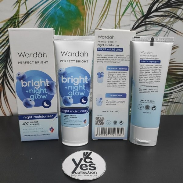 Wardah Perfect Bright + NIGHT Glow MOISTURIZER 20ml ORI Cream MALAM Hari Muka Pelembab Wajah Normal