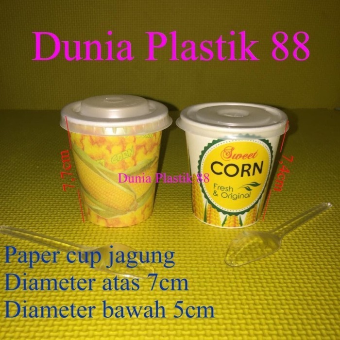 @50Set Paket Jasuke Gelas Kertas R Cup 6,5Oz+ Tutup +Sendok Jagung