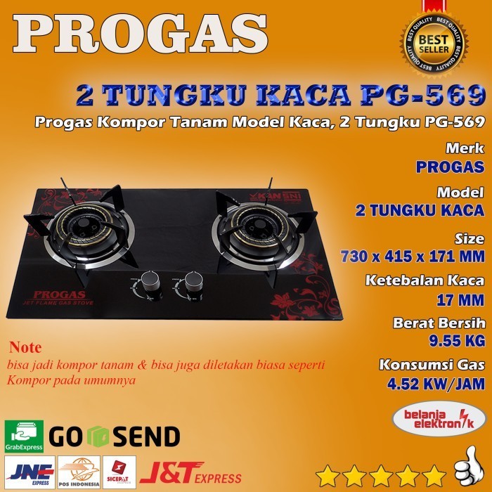 Kompor Progas Tanam 2 Tungku Kaca