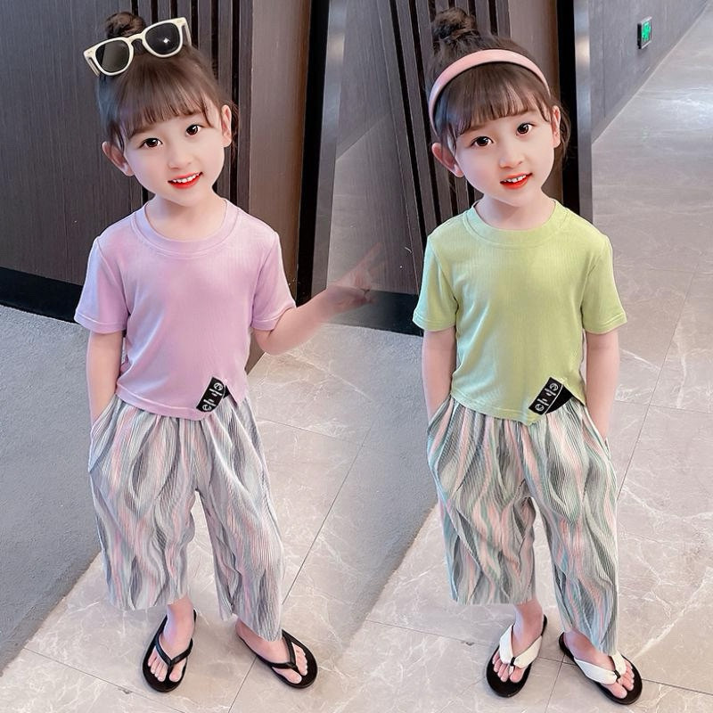 2-8Tahun Setelan Hijau Lilac Kulot Baju Anak Perempuan C