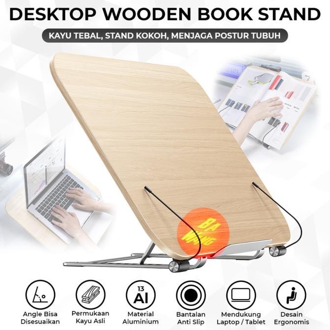 Stand Standing Holder Dudukan Alas Kayu Buku Tablet Laptop Tab Ipad