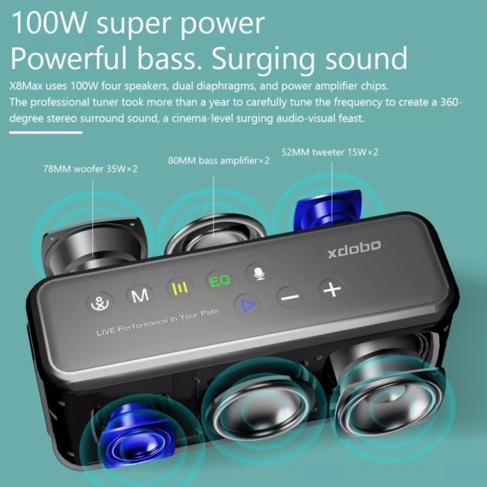 Speaker Bluetooth Wireless Xdobo X8 Max 100W Original Subwoofer Audio