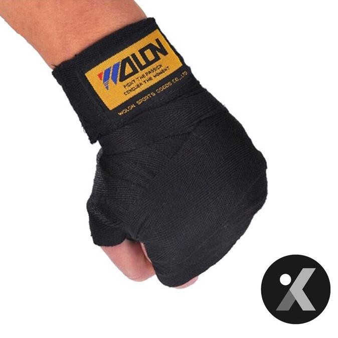 New - Wolon Handwrap Hand Wrap Boxing Muay Thai Kickboxing - Hitam, 3m ~