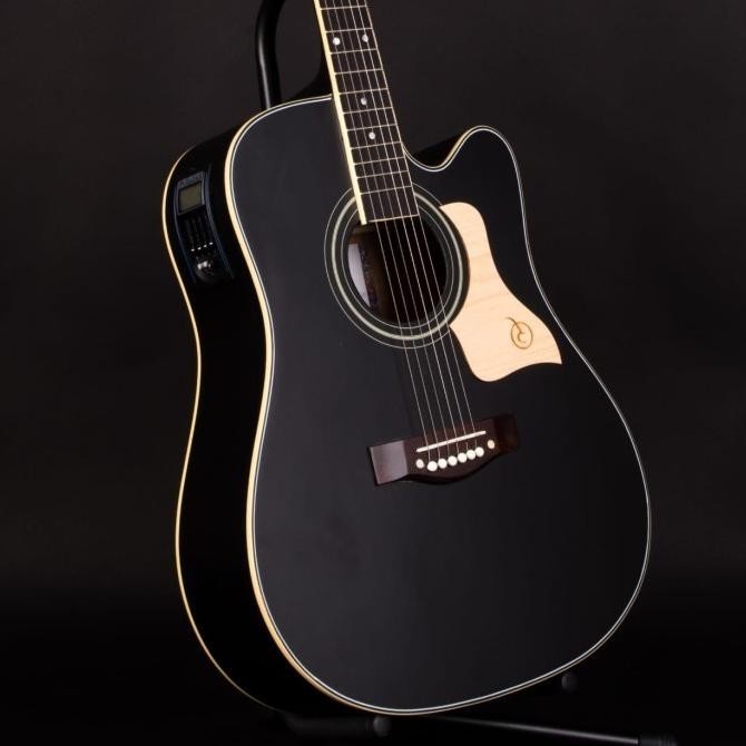 Gitar Akustik Elektrik Tuner Mandalika De Ticco Series Hitam Fullset