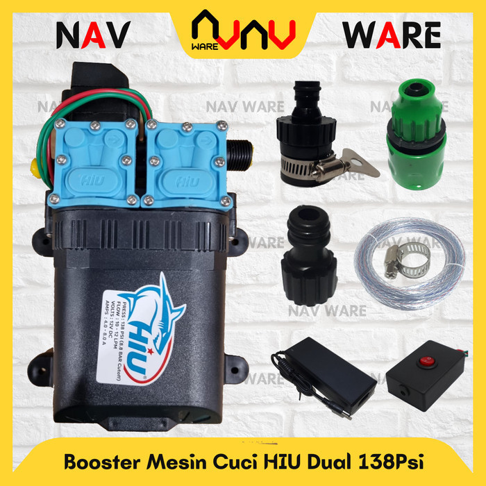 Paket Booster Penguat Air Mesin Cuci Pompa Hiu Dual Pump Dc 12V 138Psi