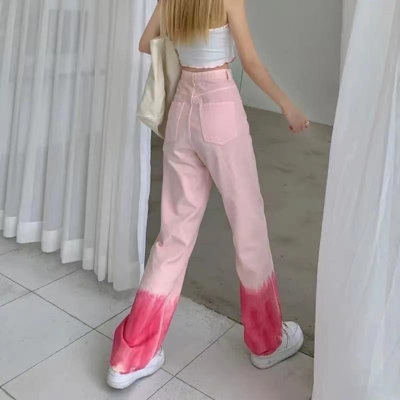 [ONLINE EXCLUSIVE] MIX COLOUR HIGHWAIST JEANS DENIM PINK CELANA PANTS CULLOTE BAGGY TIEDYE MX849