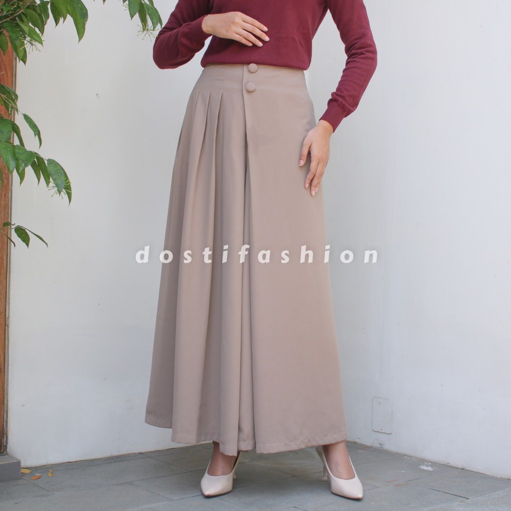 [ONLINE EXCLUSIVE] Safa Kulot / Celana Kulot Wanita Lebar Seperti Rok Rempel Depan Kancing Bahan