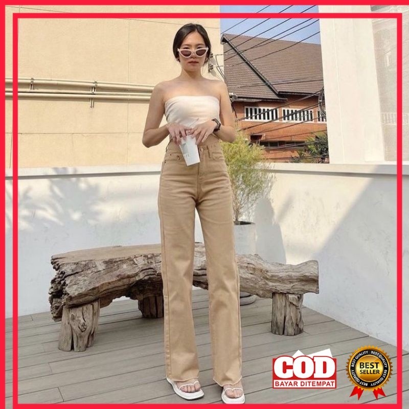 [ONLINE EXCLUSIVE] CELANA KULOT JEANS MOZZA HIGHWAIST//CELANA WANITA DELONIK BAWAHAN WARNA CREAM