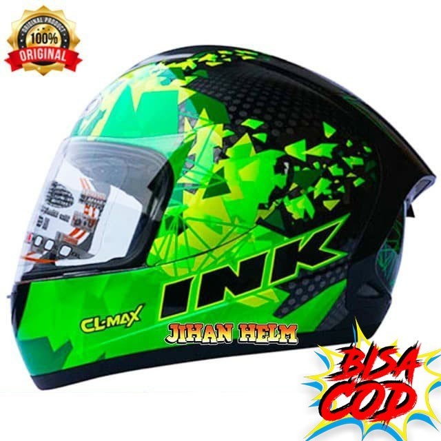 Helm / Helm Ink / Helm Ink Full Face Cl Max Black Green Termurah