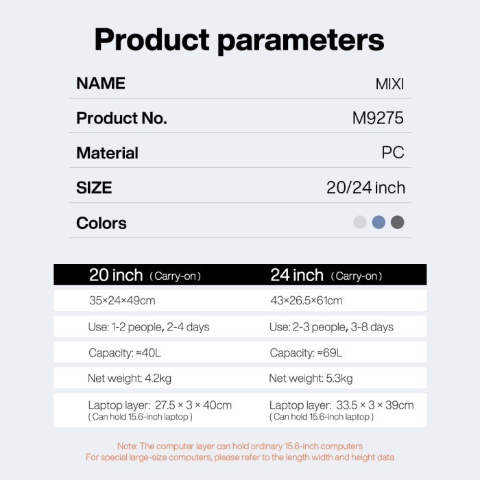 Mixi Koper Cabin Buka Depan Aluminum Frame Wide Handle M9275 20"