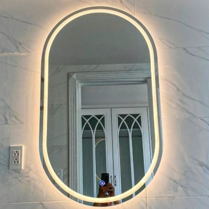 Cermin Kamar Mandi Led Minimalis Touchscreen Wastafel Sanblas