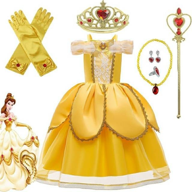 Dress Princess Belle Set Lengkap Aksess Belle Kostum Anak Baju