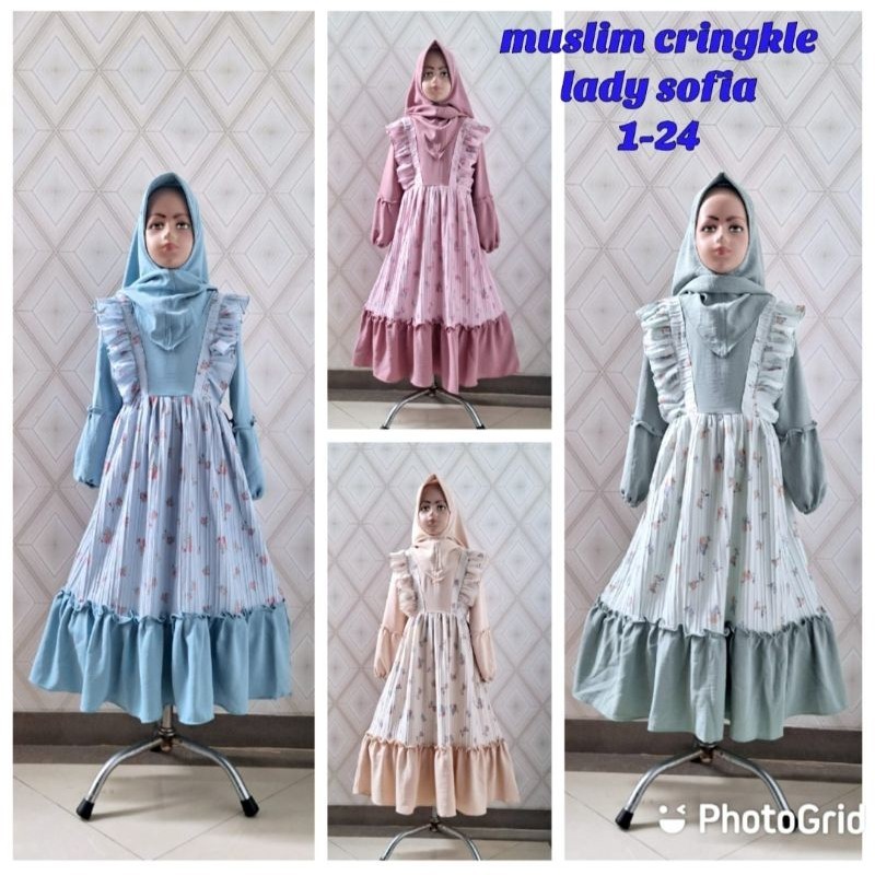 GAMIS ANAK CRINKLE PLUS HIJAB USIA 10 SAMPAI 14 TAHUN - GAMIS ANAK LEBARAN TERBARU 2025