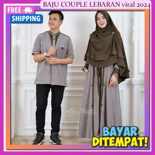 Baju Couple Pasangan Lebaran One Set Cuple Syari Hari Raya Ggamis Kondangan Cupel Gamiss Srambitan A