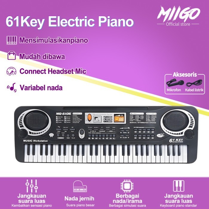 NEW MIIGO Keyboard Piano Anak Digital Piano Elektrik 61 Keys Free Baterai