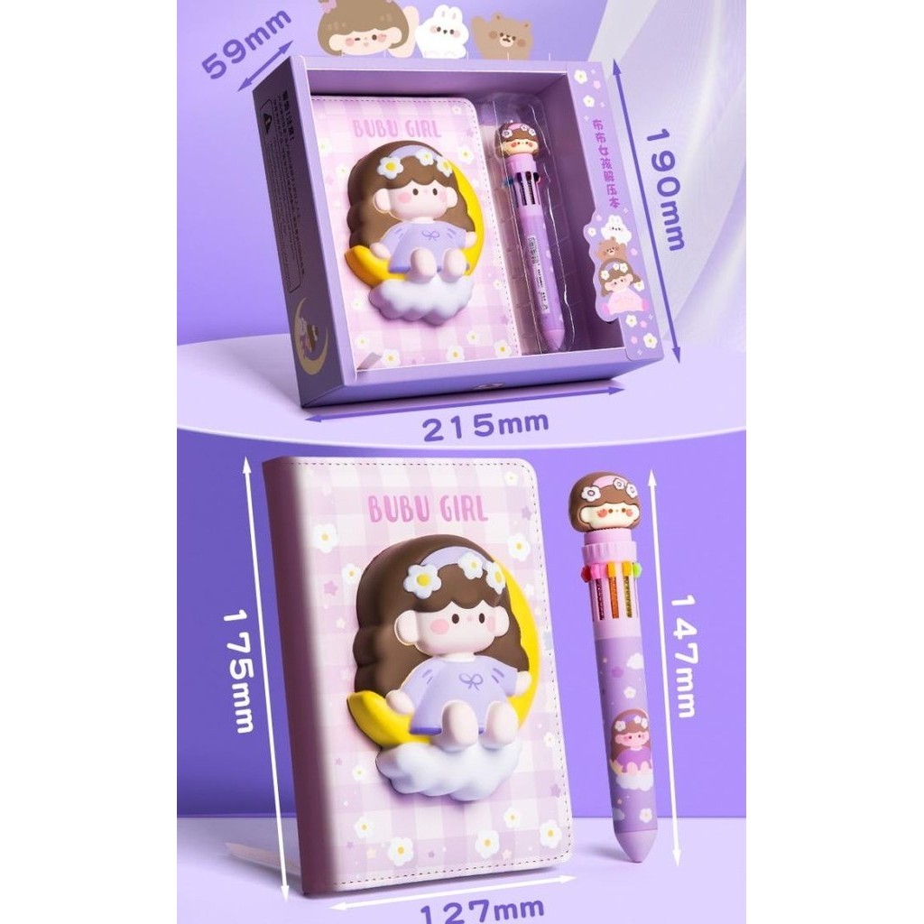 

Kualitas No1 Buku Notebook Squishy Set, Buku Catatan Diary Squishy 3D Kartun Lucu