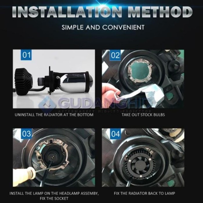 Lampu Led Utama Mobil Projektor Mini H4 Hi Low Proji Mini Led Luminos