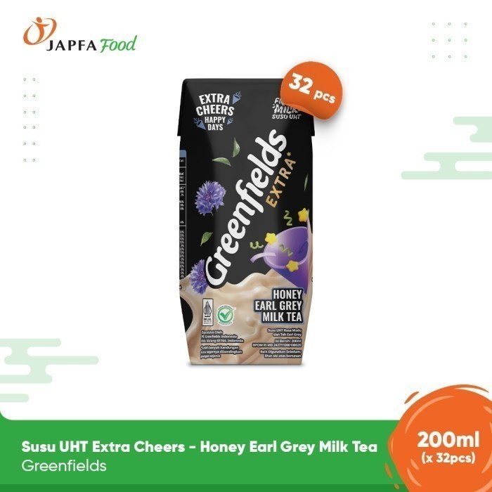 

Greenfields Susu UHT Extra Cheers - Honey Earl Grey Milk Tea 200ml Isi 32pcs - 100% Fresh Milk dari Greenfields Farm