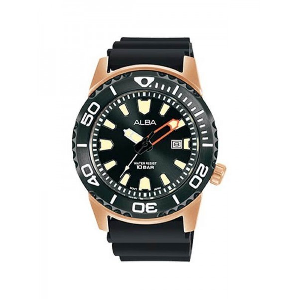 Jam Pria Alba  Original Sport Black-Rose Gold Rubber AG8M10 X1