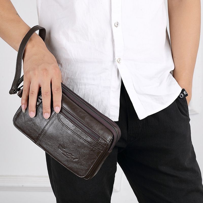 clutch pria tas genggam kulit handbag kulit import 9096 h hitam