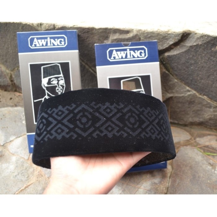 Songkok Hitam Awing Motif Laser Kopiah Awing