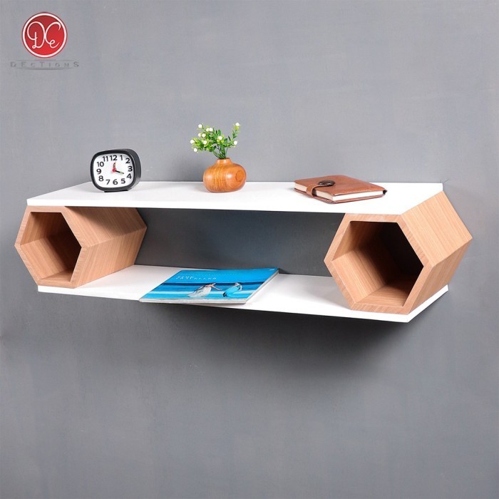 Dections Furniture Rak Hexagonal / Meja Tv Tempel Dinding 80X20 Cm