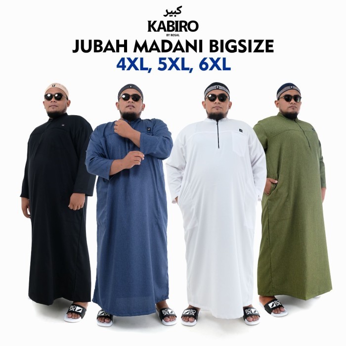 Baju Gas Jubah Pria Big Size 4Xl 5Xl 6Xl Jumbo Jubah Madani - Hitam