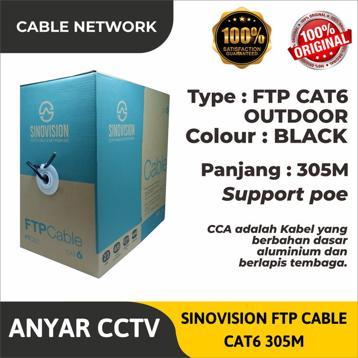 Kabel LAN FTP CAT6 Hitam Kabel CAT 6 FTP Outdoor 305M Sinovision