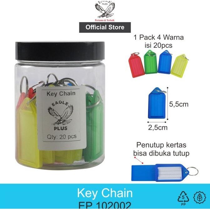 

New Eagle Plus Gantungan Kunci Key Ring Name Tag Label Isi 20/Pack Berkualitas