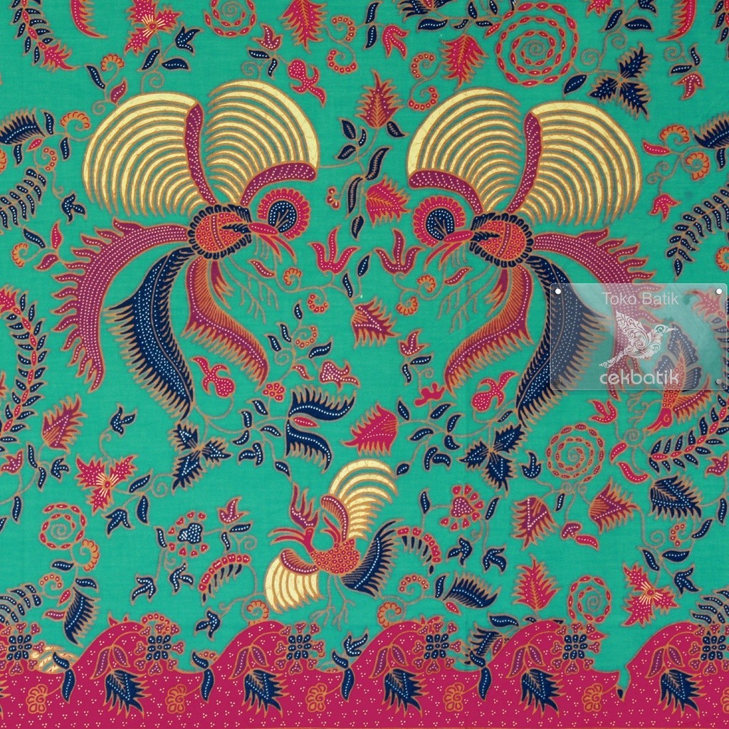 kain batik - Kualitas Ekspor Motif Burung Unik (Biru Tosca)