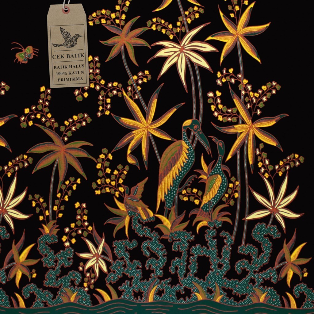 kain batik - Motif Burung Bangau Hitam Manis (Hitam)