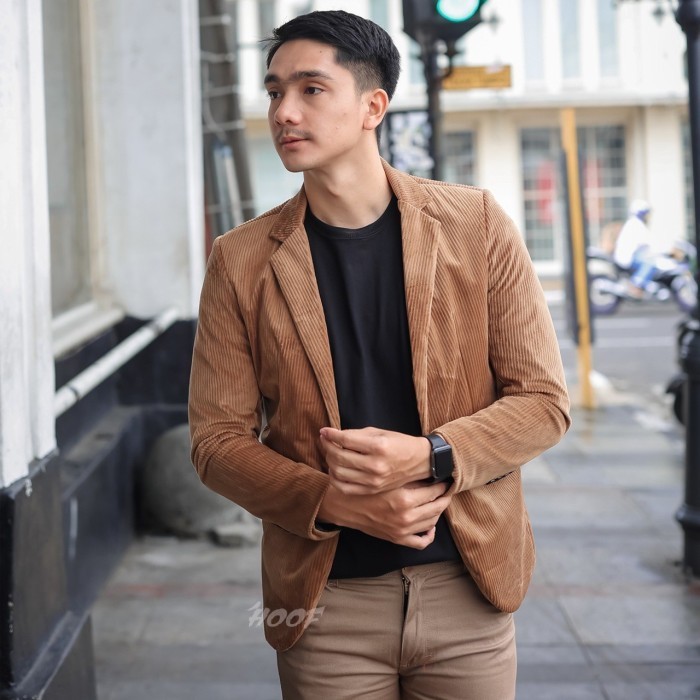 Jas Blazer Pria Slimfit Corduroy Coklat