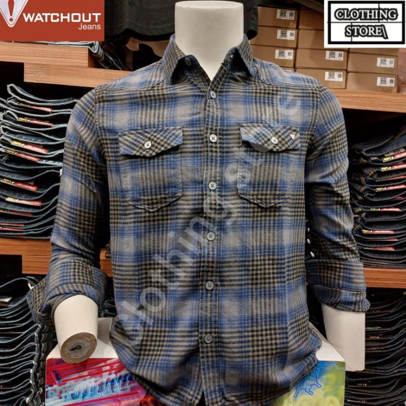 [LOOK STYLISH] WATCHOUT JEANS ORIGINAL kemeja flanel pria lengan panjang js302840126