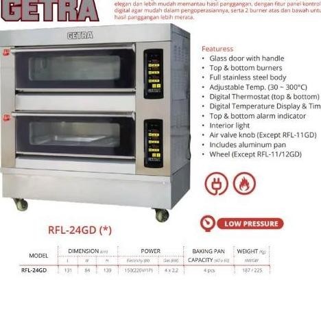 New Getra Gas Backing Oven 2 Deck 4 Tray Rfl 24 Gd / Rfl24Gd/Rfl-24-Gd Sempajayasentral