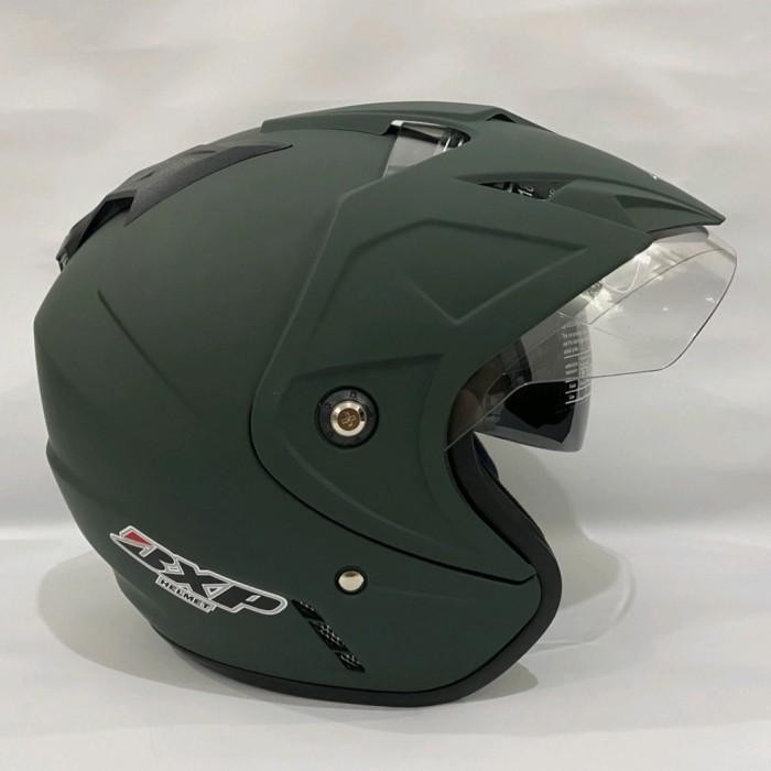 Helm Motor JP 7 Polos Hijau Army Doff Dewasa Sudah SNI (Double Visor) Import Premium