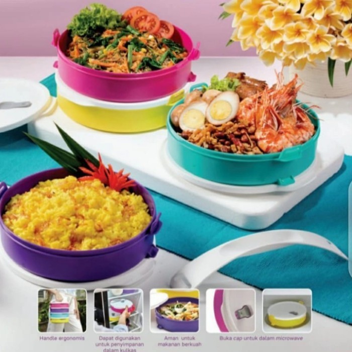 100% Original Tupperware Click To Go Round Rantang 4 Susun