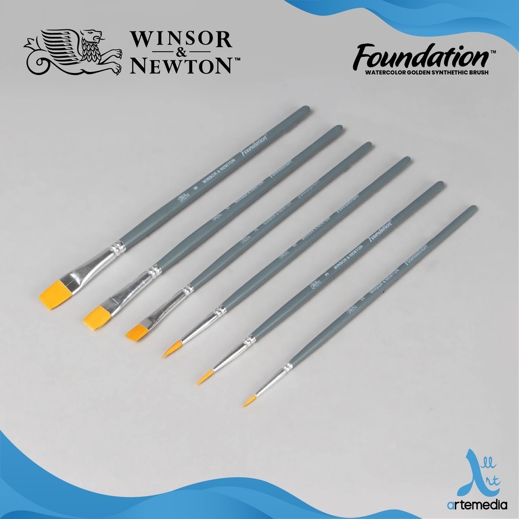 

Kuas Lukis Winsor & Newton Foundation Watercolor Brush Set Golden Synthetic Short Handle