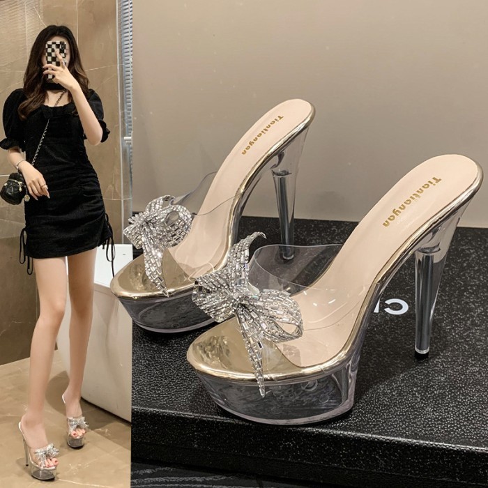 [Terbaru] Pinkey P259 High Heels Wanita Hak Kaca 10Cm Ramboci Bening Realpict [Terlaris]