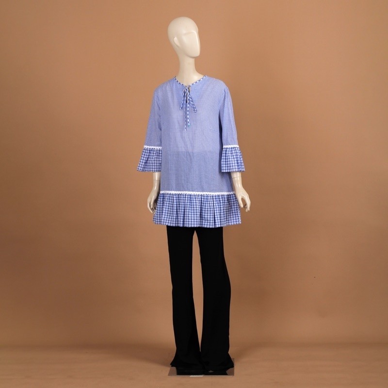 Itang Yunasz Ready to Wear - Double-Gingham Tunic Blue