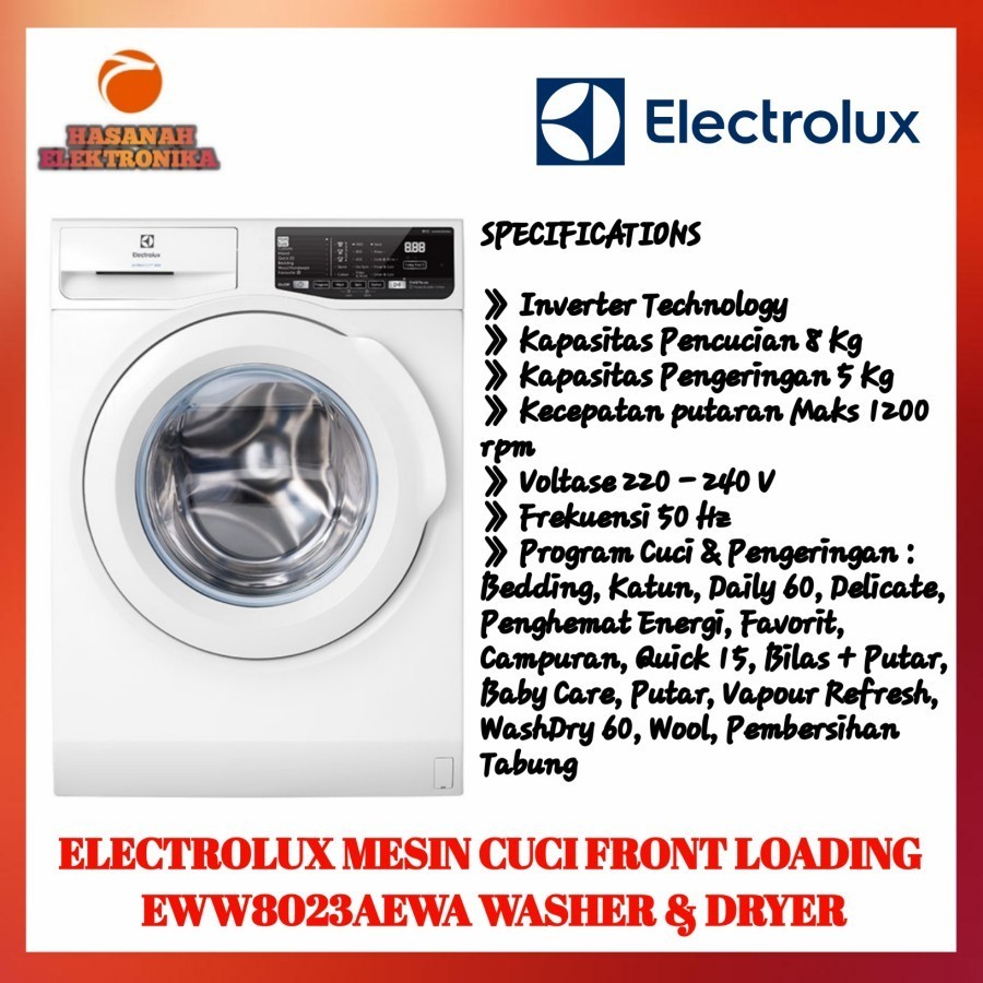 ELECTROLUX MESIN CUCI EWW8023AEWA WASHER 8 KG & DRYER 5 KG INVERTER