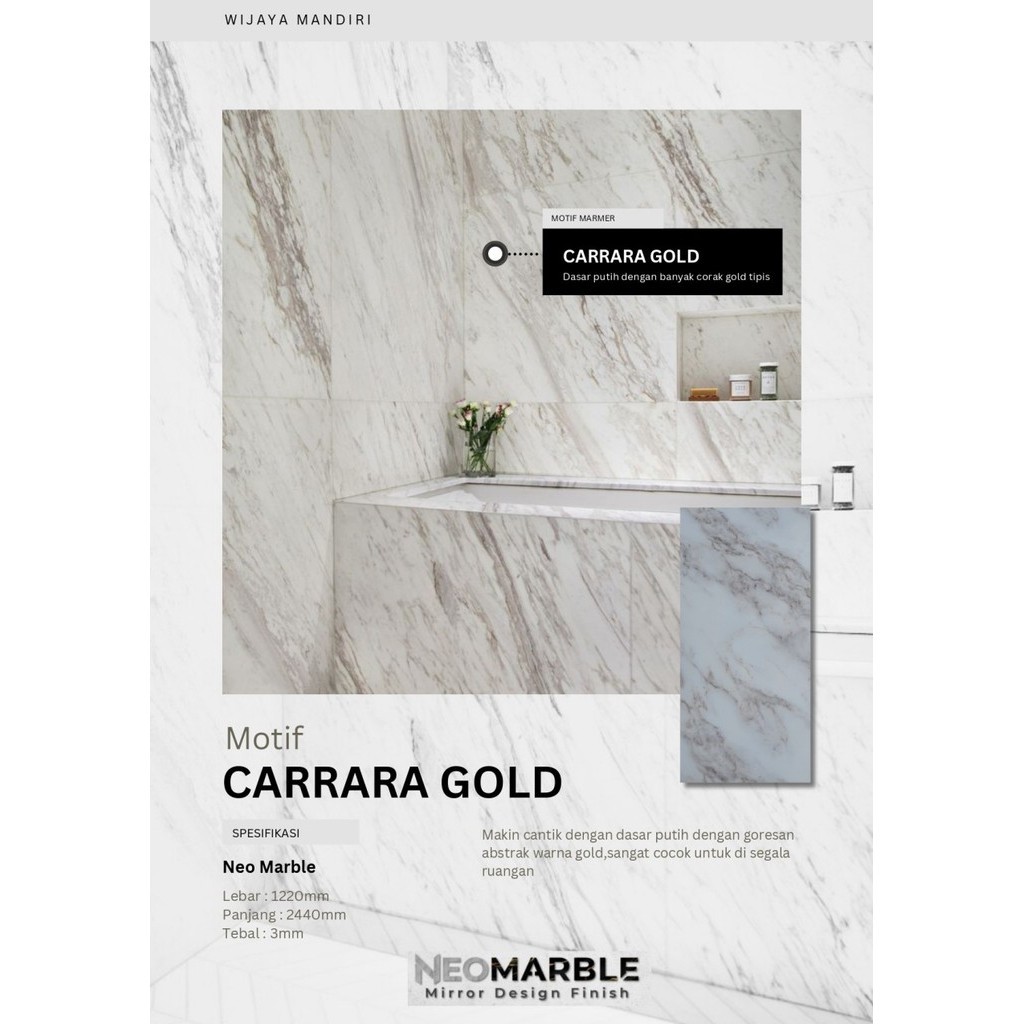 PVC Marmer / UPVC Marble Hiasan Dinding Wall Panel Motif CARRARA GOLD