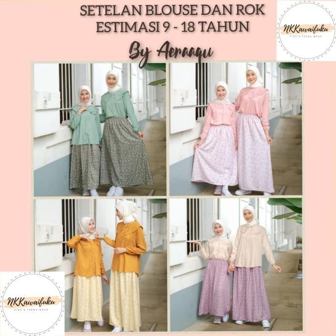 Sale Now Stelan Blouse Rayon + Rok Shakila Anak Perempuan 8 - 18 Tahun Aeraaqu Stok Terbatas