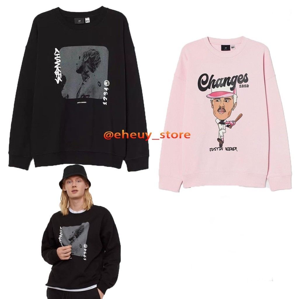 [HEAT IT UP] THE NEWEST Crewneck HM Justin Bieber Pink Hitam Sweater Wanita Pria Flecee Katun