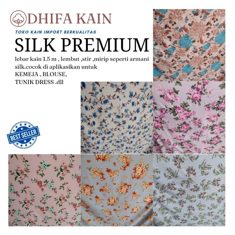 kaim silk premium bahan mukena /kain satin silk motif