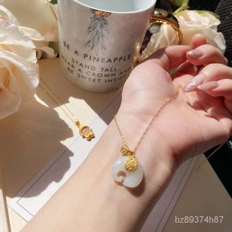 Perhiasan Dinasti Tang Abad Gaya RetroS925Liontin Giok Hotian Alami Perak Kalung Gajah Kuno Keberunt