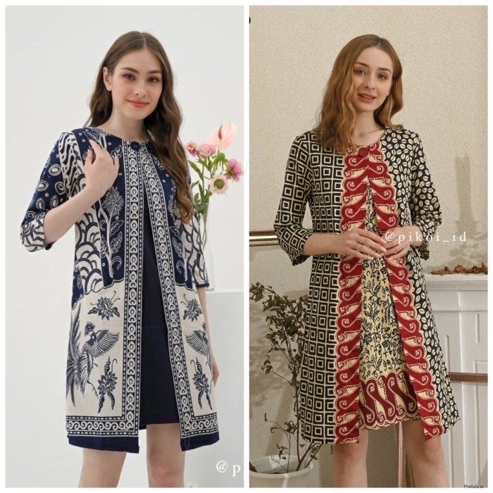 Dress Batik Wanita Ern Lengan Panjang / Seragam Dress Se Rompi