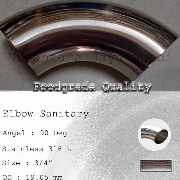 Elbow Sanitary Stainless Ss 316 L 3/4" Inchi - Foodgrade 19.05 Mm Dijamin Puas