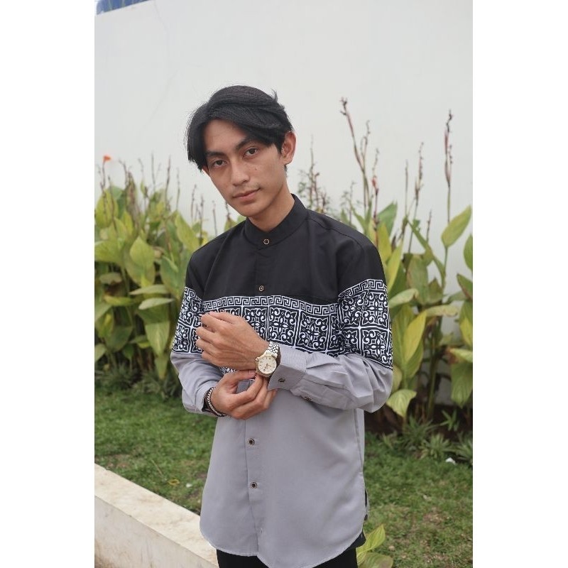 Koko Pria Dewasa Terbaru 2024 Baju Muslim Cowok Lengan Panjang Kokko Remaja Atasan Slim Fit Pendek J
