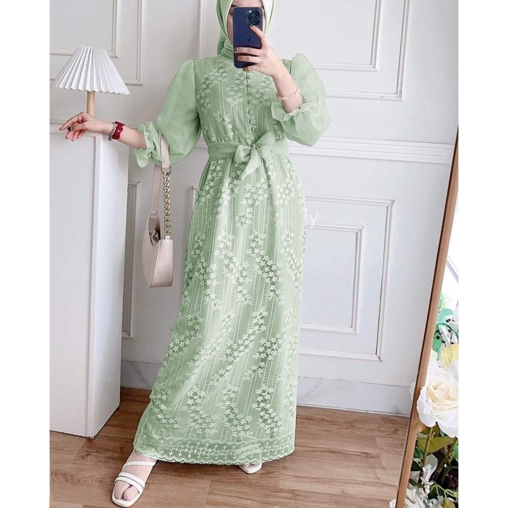 Gamis Wanita Terbaru 2025 Games 3In1 Simpel Maxidress Maxi Brokat Dres Kondangan Busui Dress Lebaran